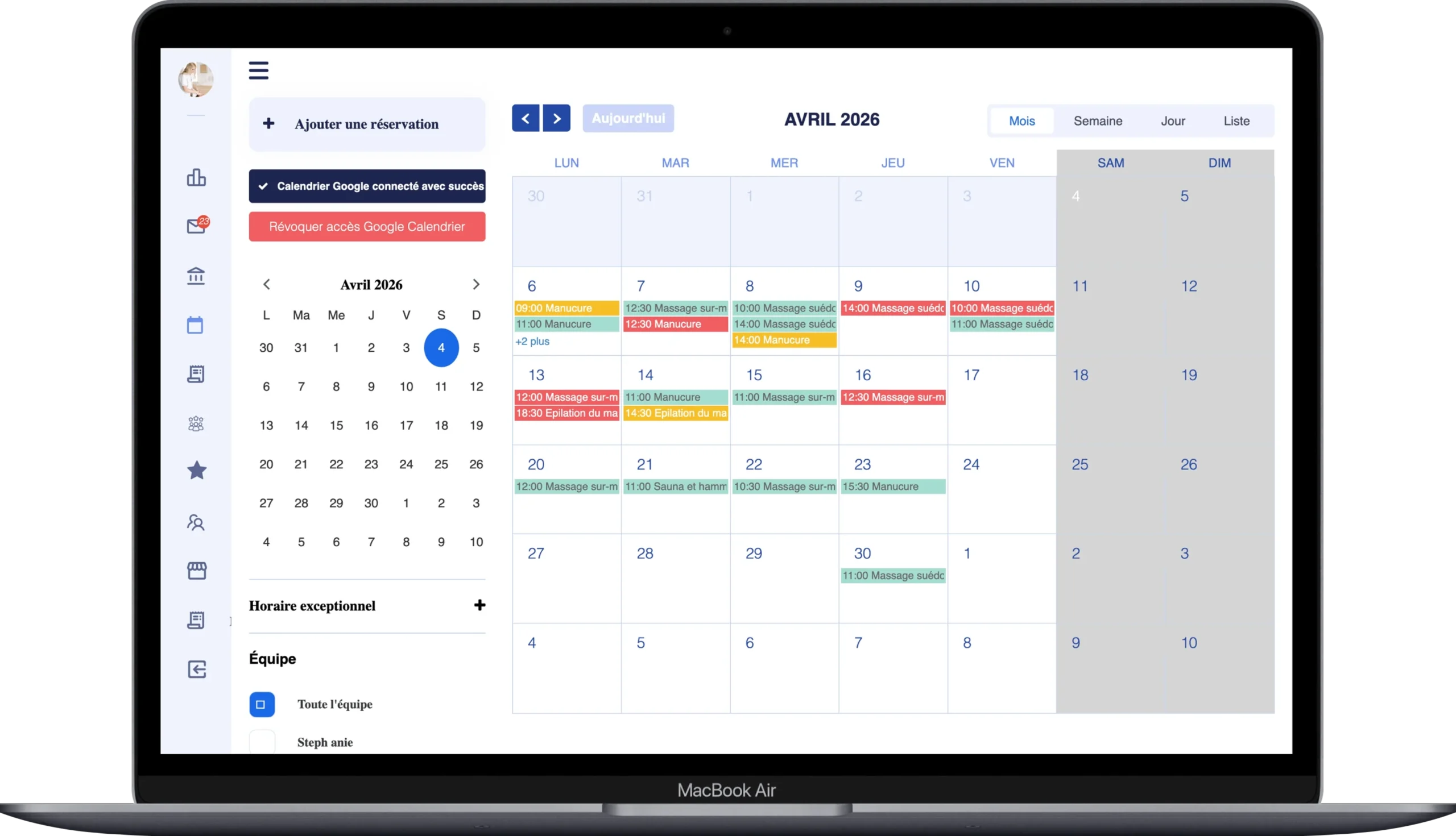 Agenda en ligne coiffeur Konfian avec planning de salon de coiffure et rendez-vous